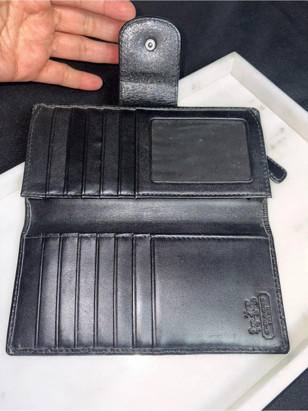 COACH Black Signature C Canvas Snap Card Holder Wallet